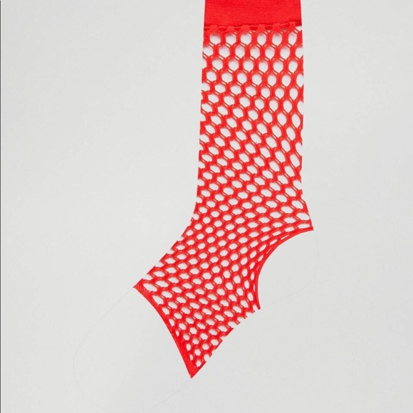 NWT ASOS red stirrup fishnet socks - Picture 2 of 3